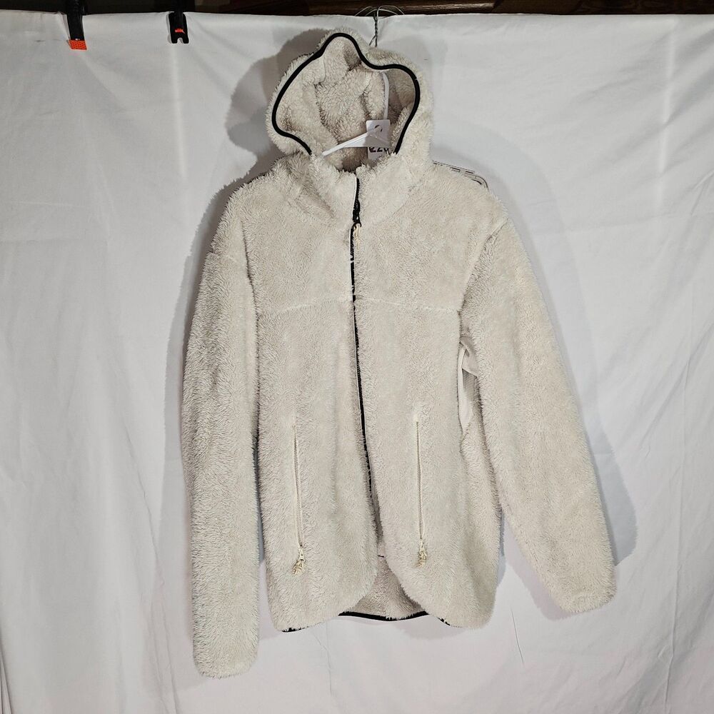 Uniqlo Fluffy Yarn Fleece Full Zip Hoodie Jacket Off White Cream Unisex Size L